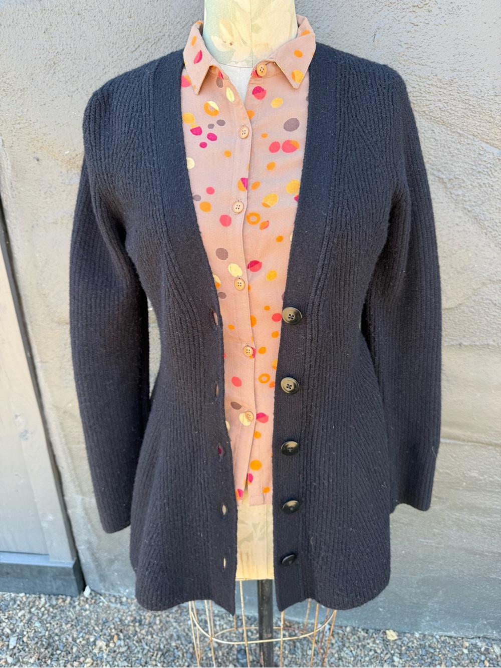 Maeve Black Ribbed V-Neck Button-Front Peplum Cardigan - Picture 3 of 5